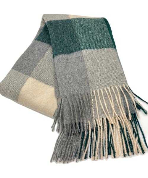 JOHNSTONS OF ELGIN（ジョンストンズオブエルガン）JOHNSTONS OF ELGIN (ジョンストンズオブエルガン) カシミヤ大判チェックストール グリーン/クリーム/グレーの古着・服飾アイテム