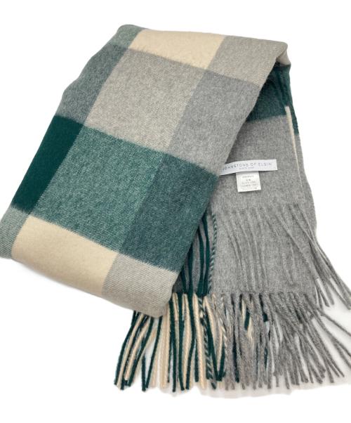 JOHNSTONS OF ELGIN（ジョンストンズオブエルガン）JOHNSTONS OF ELGIN (ジョンストンズオブエルガン) カシミヤ大判チェックストール グリーン/クリーム/グレーの古着・服飾アイテム