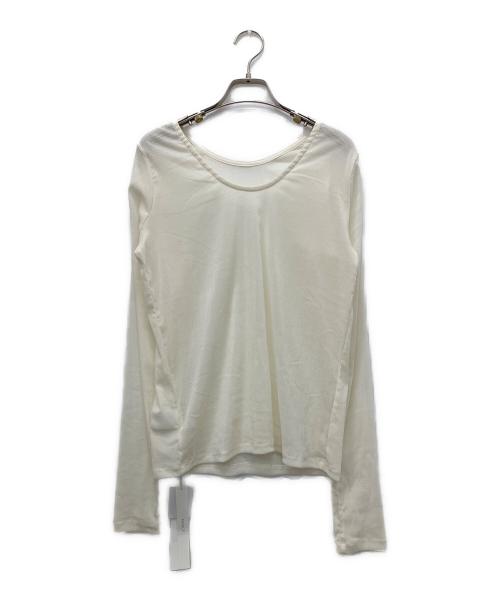 MANOF（マノフ）MANOF (マノフ) TULLE FLOCKED STRIPE TOPS アイボリー サイズ:Fの古着・服飾アイテム