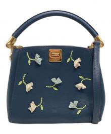 Kate Spade（ケイトスペード）の古着「フローラル アップリケ スモール トップ ハンドル サッチェル」｜ネイビー