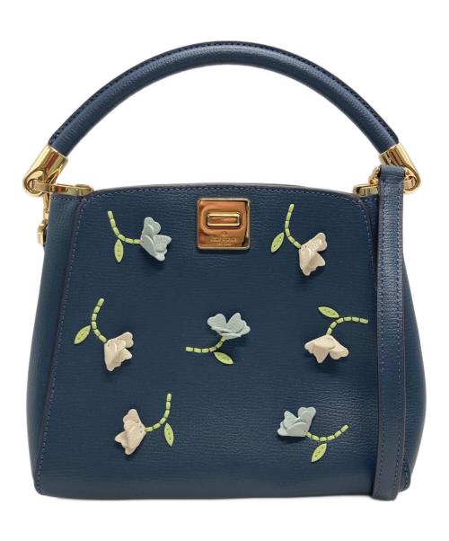 Kate Spade（ケイトスペード）Kate Spade (ケイトスペード) フローラル アップリケ スモール トップ ハンドル サッチェル ネイビーの古着・服飾アイテム