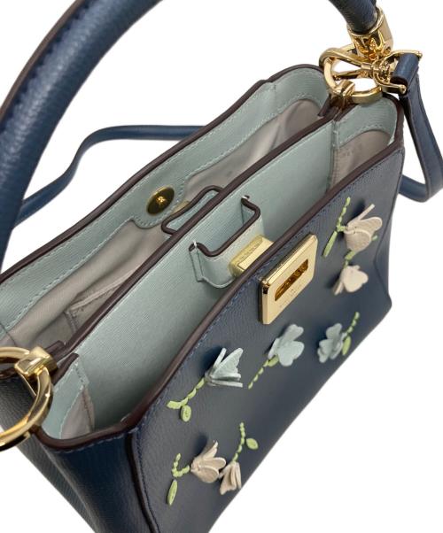 Kate Spade（ケイトスペード）Kate Spade (ケイトスペード) フローラル アップリケ スモール トップ ハンドル サッチェル ネイビーの古着・服飾アイテム