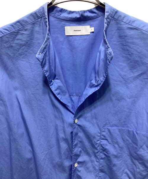 Graphpaper（グラフペーパー）Graphpaper (グラフペーパー) Broad L/S Oversized Band Collar Shirt ブルー サイズ:FREEの古着・服飾アイテム