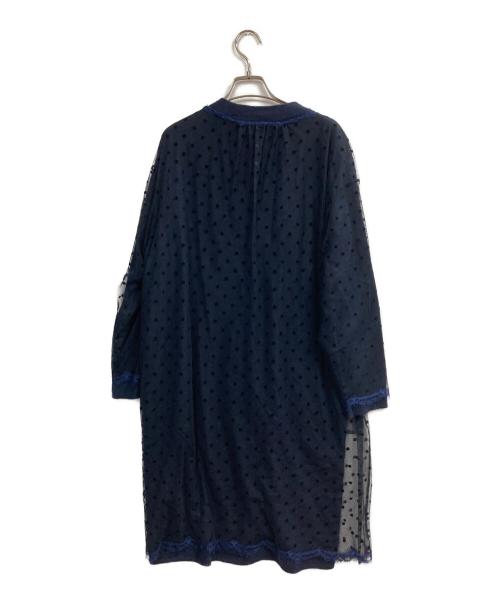 MUVEIL（ミュベール）MUVEIL (ミュベール) Tulle & Wool Knit Cardigan ネイビー サイズ:36の古着・服飾アイテム