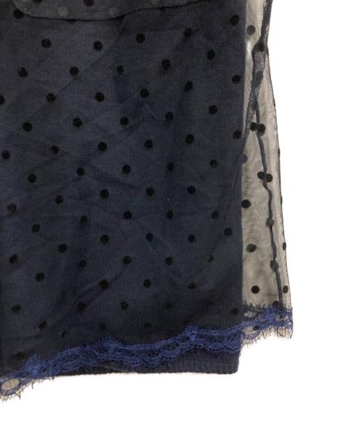 MUVEIL（ミュベール）MUVEIL (ミュベール) Tulle & Wool Knit Cardigan ネイビー サイズ:36の古着・服飾アイテム