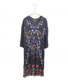 GRACE CONTINENTAL（（グレースコンチネンタル）の古着「フード刺繍ロングワンピース」｜ネイビー