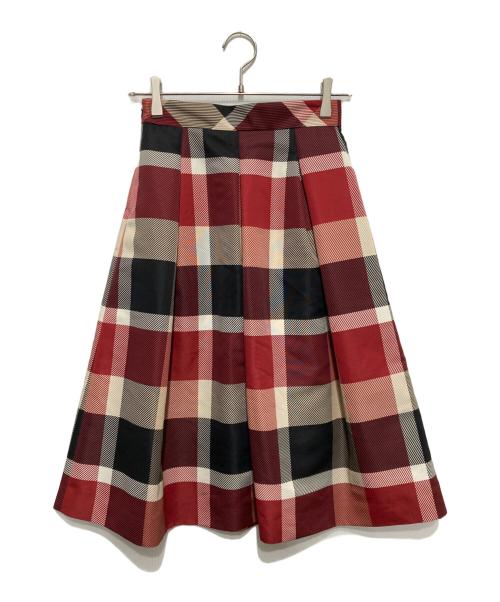 BLUE LABEL CRESTBRIDGE（ブルーレーベルクレストブリッジ）BLUE LABEL CRESTBRIDGE (ブルーレーベルクレストブリッジ) チェックフレアスカート レッド サイズ:SIZE 34の古着・服飾アイテム