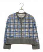 BALLSEYボールジィ）の古着「ヘアリープラッドエンブロイダリーコンビ ショートクルーネックジャケット」｜グレー