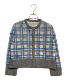 BALLSEY（ボールジィ）の古着「ヘアリープラッドエンブロイダリーコンビ ショートクルーネックジャケット」｜グレー