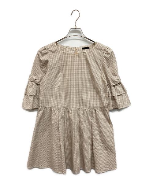 TO BE CHIC（トゥービーシック）TO BE CHIC (トゥービーシック) コットンギンガムチェック チュニックブラウス ベージュ サイズ:40の古着・服飾アイテム