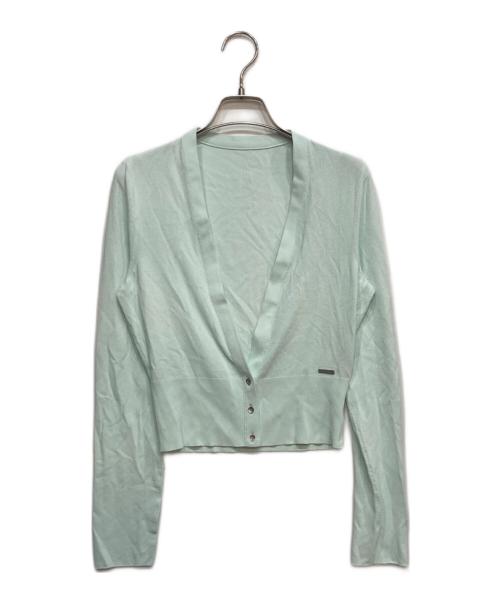 FOXEY NEWYORK（フォクシーニューヨーク）FOXEY NEWYORK (フォクシーニューヨーク) ロゴプレートVネックカーディガン ブルー サイズ:Mの古着・服飾アイテム