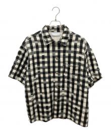 NEON SIGN（ネオンサイン）の古着「Glitch Gingham Wide Shirts」｜ブラック×アイボリー