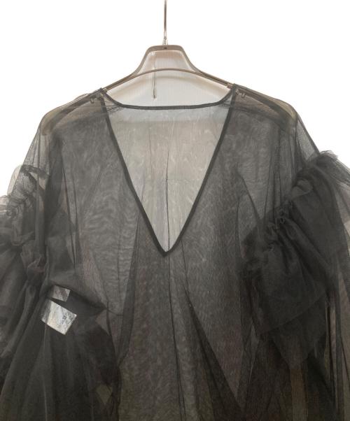 la belle etude（ラベルエチュード）la belle Etude (ラベルエチュード) VネックボリュームチュールギャザーハーフスリーブTOPS ブラック サイズ:FREEの古着・服飾アイテム