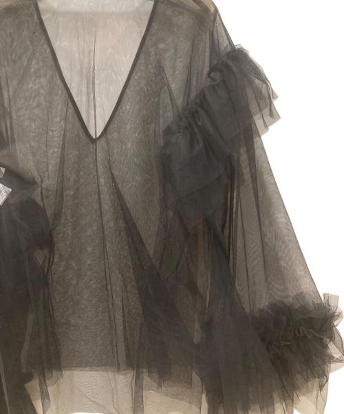 la belle etude（ラベルエチュード）la belle Etude (ラベルエチュード) VネックボリュームチュールギャザーハーフスリーブTOPS ブラック サイズ:FREEの古着・服飾アイテム
