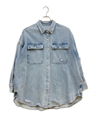 【Loungedress】ダメージデニムシャツ　ベージュ Fサイズ 中古・古着通販】Loungedress (ラウンジドレス) ダメージデニムシャツ