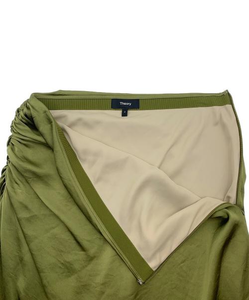 theory（セオリー）theory (セオリー) Crushed Satin R Side Ruched Skirt オリーブ サイズ:2の古着・服飾アイテム
