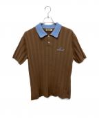 NKNITンニット）の古着「mix gauge logo KNIT shirts」｜ブラウン×ブルー