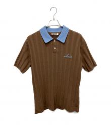 NKNIT（ンニット）の古着「mix gauge logo KNIT shirts」｜ブラウン×ブルー