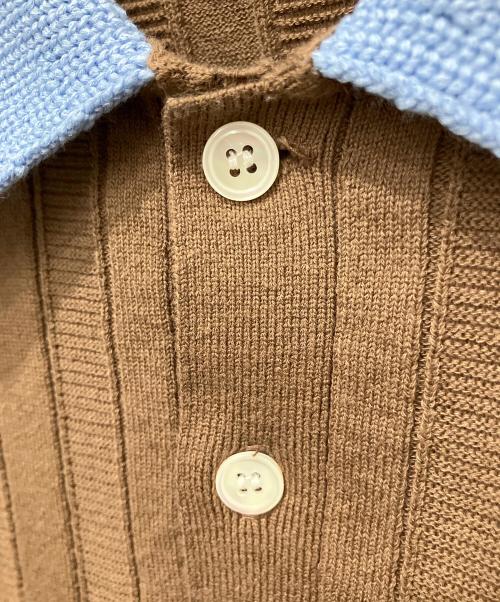 NKNIT（ンニット）NKNIT (ンニット) mix gauge logo KNIT shirts ブラウン×ブルー サイズ:2の古着・服飾アイテム