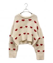 NKNIT（ンニット）の古着「ハートパターンクロップドニット」｜アイボリー×レッド