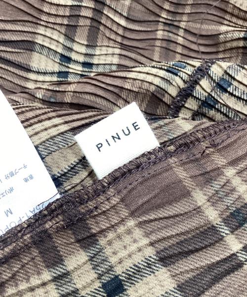 pinue（ピヌエ）PINUE (ピヌエ) シャーリングチェックワンピース ブラウン サイズ:Mの古着・服飾アイテム