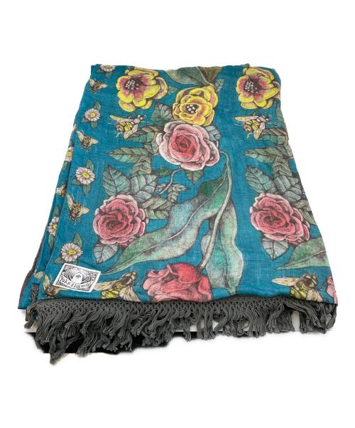 Yuko Higuchi（ユウコ ヒグチ）Yuko Higuchi (ユウコ ヒグチ) 花と蜂大判ストール ブルーの古着・服飾アイテム