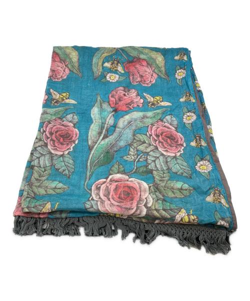 Yuko Higuchi（ユウコ ヒグチ）Yuko Higuchi (ユウコ ヒグチ) 花と蜂大判ストール ブルーの古着・服飾アイテム