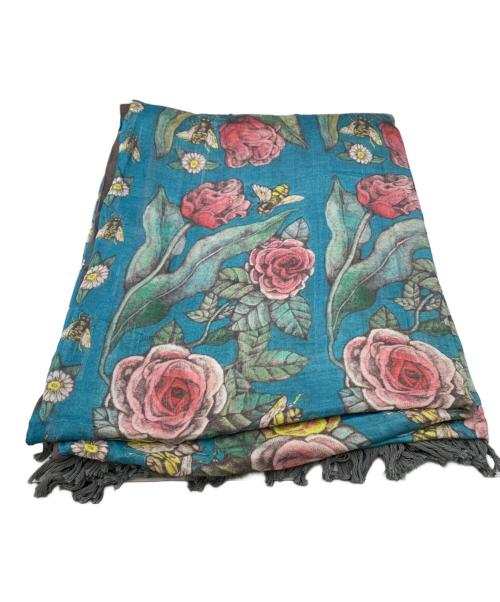Yuko Higuchi（ユウコ ヒグチ）Yuko Higuchi (ユウコ ヒグチ) 花と蜂大判ストール ブルーの古着・服飾アイテム
