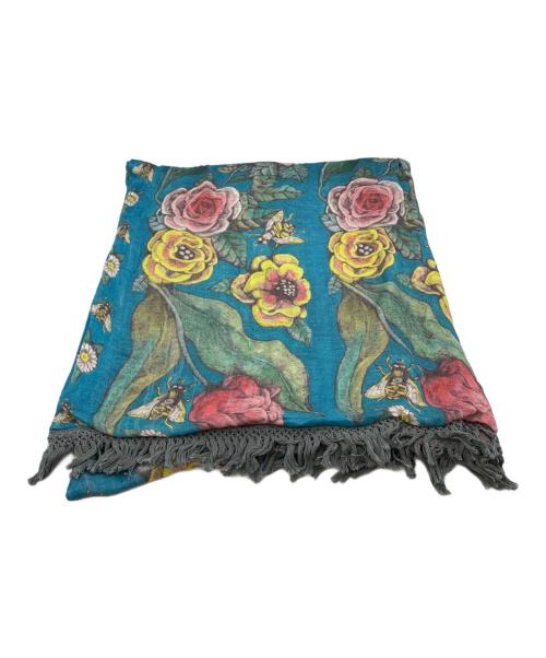 Yuko Higuchi（ユウコ ヒグチ）Yuko Higuchi (ユウコ ヒグチ) 花と蜂大判ストール ブルーの古着・服飾アイテム