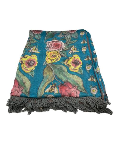 Yuko Higuchi（ユウコ ヒグチ）Yuko Higuchi (ユウコ ヒグチ) 花と蜂大判ストール ブルーの古着・服飾アイテム