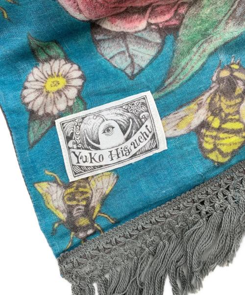 Yuko Higuchi（ユウコ ヒグチ）Yuko Higuchi (ユウコ ヒグチ) 花と蜂大判ストール ブルーの古着・服飾アイテム