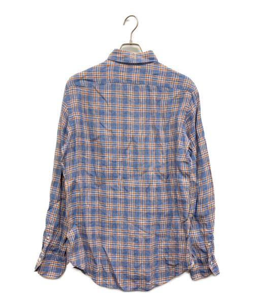 finamore（フィナモレ）finamore (フィナモレ) リネンBDチェックシャツ ブルー サイズ:40の古着・服飾アイテム