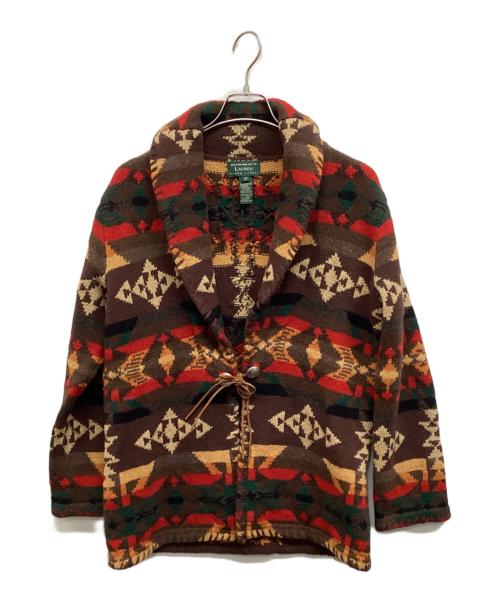 LAUREN RALPH LAUREN（ローレンラルフローレン）LAUREN RALPH LAUREN (ローレンラルフローレン) ハンドニット ネイティブ柄 コンチョボタンカーディガン ブラウン サイズ:Mの古着・服飾アイテム