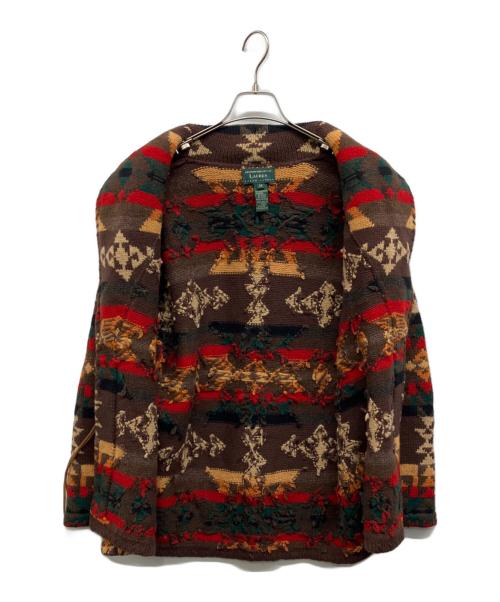 LAUREN RALPH LAUREN（ローレンラルフローレン）LAUREN RALPH LAUREN (ローレンラルフローレン) ハンドニット ネイティブ柄 コンチョボタンカーディガン ブラウン サイズ:Mの古着・服飾アイテム