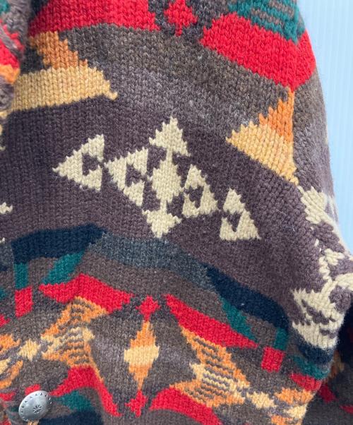 LAUREN RALPH LAUREN（ローレンラルフローレン）LAUREN RALPH LAUREN (ローレンラルフローレン) ハンドニット ネイティブ柄 コンチョボタンカーディガン ブラウン サイズ:Mの古着・服飾アイテム