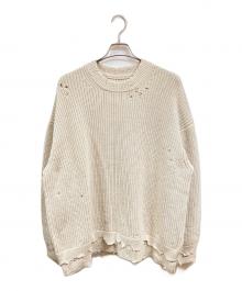MAISON SPECIAL（メゾンスペシャル）の古着「プライムオーバーレーザーカットクラッシュニットクルーネックプルオーバー」｜ベージュ