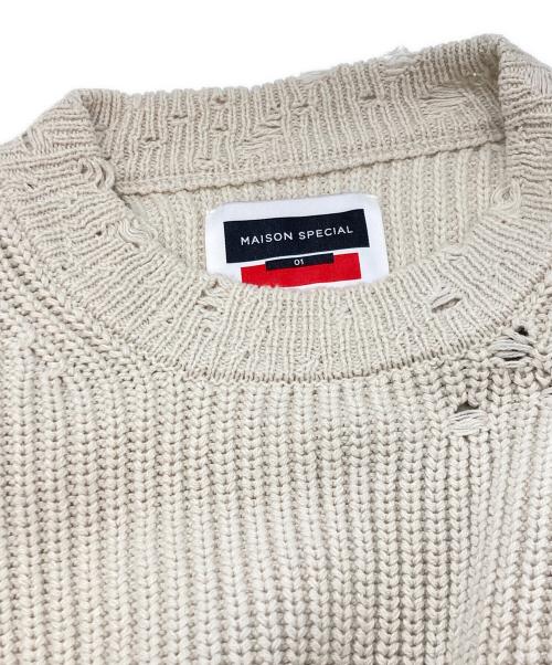 MAISON SPECIAL（メゾンスペシャル）MAISON SPECIAL (メゾンスペシャル) プライムオーバーレーザーカットクラッシュニットクルーネックプルオーバー ベージュ サイズ:1の古着・服飾アイテム