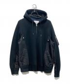 sacaiサカイ）の古着「Sponge Sweat × Nylon Twill Hoodie　」｜ブラック
