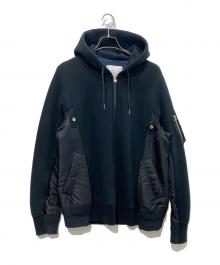 sacai（サカイ）の古着「Sponge Sweat × Nylon Twill Hoodie　」｜ブラック