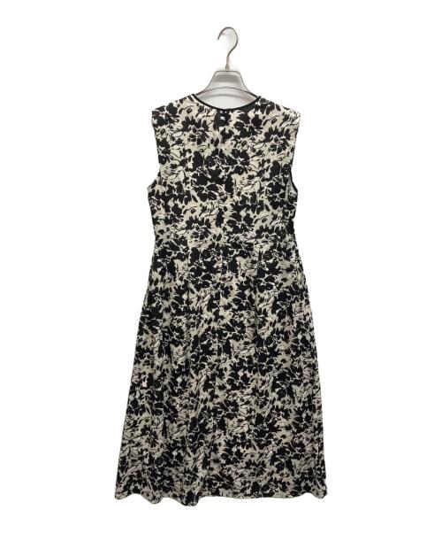 BALLSEY（ボールジィ）BALLSEY (ボールジィ) モノクロームフラワープリント スキッパーカラーワンピース ブラック×ホワイト サイズ:36の古着・服飾アイテム