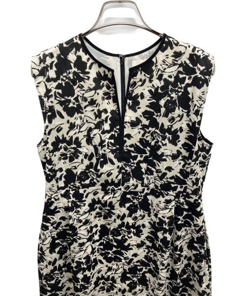 BALLSEY（ボールジィ）BALLSEY (ボールジィ) モノクロームフラワープリント スキッパーカラーワンピース ブラック×ホワイト サイズ:36の古着・服飾アイテム
