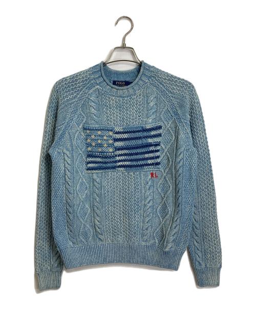 POLO RALPH LAUREN（ポロ・ラルフローレン）POLO RALPH LAUREN (ポロ・ラルフローレン) インディゴ染星条旗ニット　コットンニット ブルー サイズ:Sの古着・服飾アイテム