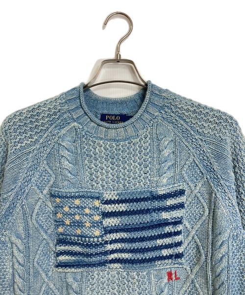 POLO RALPH LAUREN（ポロ・ラルフローレン）POLO RALPH LAUREN (ポロ・ラルフローレン) インディゴ染星条旗ニット　コットンニット ブルー サイズ:Sの古着・服飾アイテム
