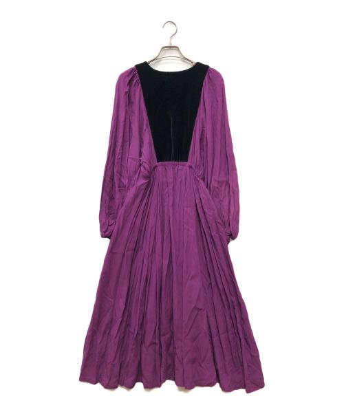Velnica（ヴェルニカ）Velnica (ヴェルニカ) ベロア切替ギャザースリーブワンピース パープル サイズ:下記参照の古着・服飾アイテム