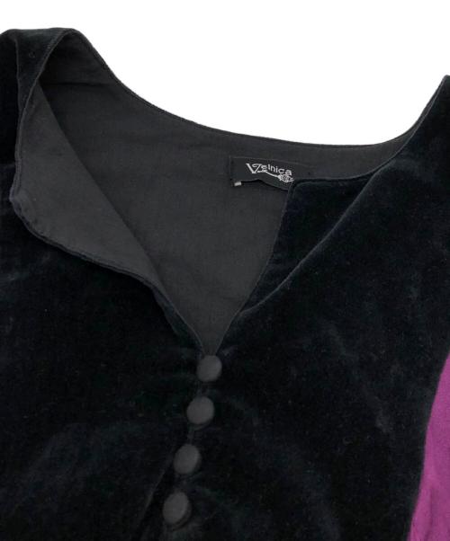 Velnica（ヴェルニカ）Velnica (ヴェルニカ) ベロア切替ギャザースリーブワンピース パープル サイズ:下記参照の古着・服飾アイテム