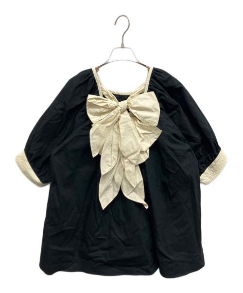 SEVEN TEN by MIHO KAWAHITO（セブン テン バイ ミホ カワヒト）SEVEN TEN by MIHO KAWAHITO (セブン テン バイ ミホ カワヒト) バイカラーバックリボンブラウス ネイビー サイズ:Mの古着・服飾アイテム
