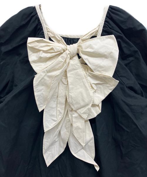 SEVEN TEN by MIHO KAWAHITO（セブン テン バイ ミホ カワヒト）SEVEN TEN by MIHO KAWAHITO (セブン テン バイ ミホ カワヒト) バイカラーバックリボンブラウス ネイビー サイズ:Mの古着・服飾アイテム