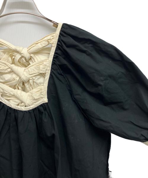 SEVEN TEN by MIHO KAWAHITO（セブン テン バイ ミホ カワヒト）SEVEN TEN by MIHO KAWAHITO (セブン テン バイ ミホ カワヒト) バイカラーバックリボンブラウス ネイビー サイズ:Mの古着・服飾アイテム