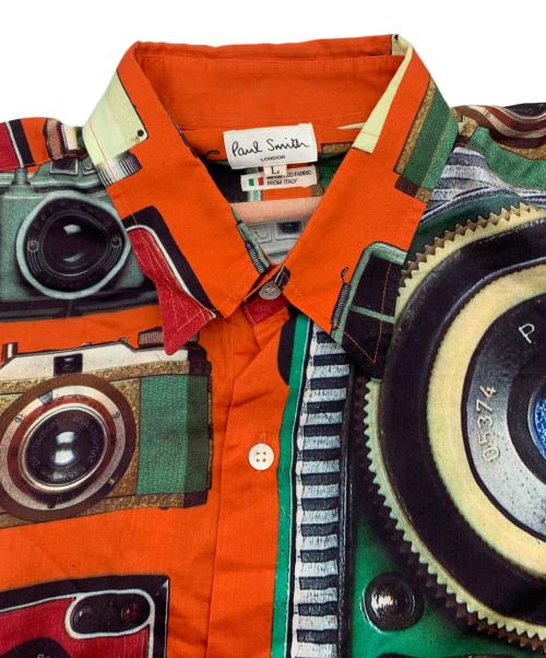 Paul Smith London（ポールスミスロンドン）Paul Smith London (ポールスミスロンドン) カメラプリントシャツ オレンジ サイズ:Lの古着・服飾アイテム