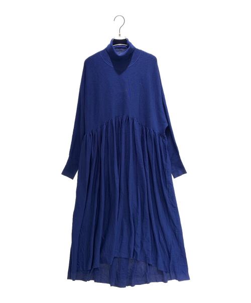 Curensology（カレンソロジー）Curensology (カレンソロジー) ウールハイネック ギャザーワンピース ブルー サイズ:FREEの古着・服飾アイテム